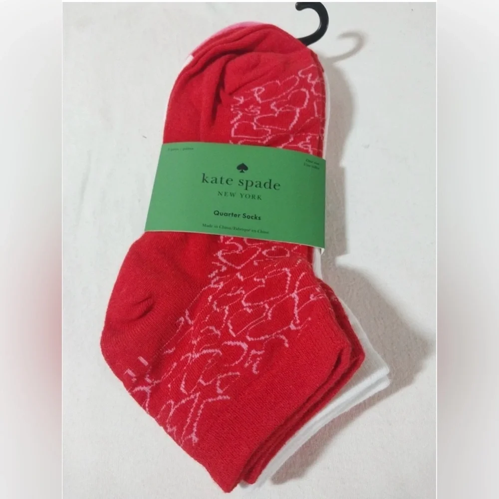 Kate Spade Socks 3 Pack Red and White Hearts NWT